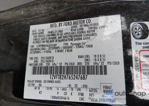 2006 Ford Mustang Gt из США, поврежденный, VIN 1ZVFT82H765247687